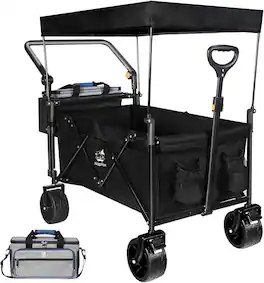 Loheer - Collapsible Wagon Heavy Duty Folding Wagon with Canopy All Terrain Wheels and Cooler Bag for Beach Garden