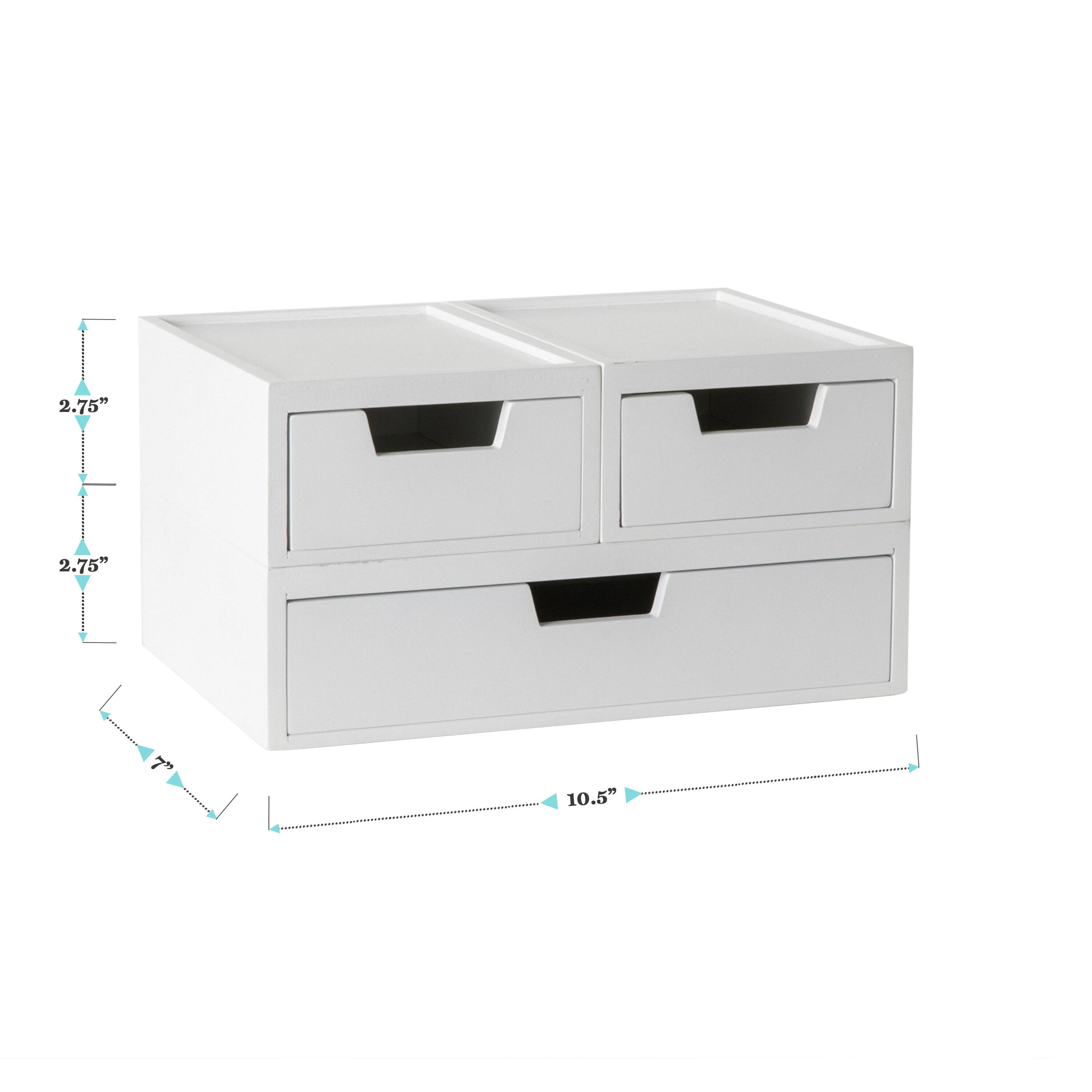 The text on the image reads "2.75" 2.75" 7" 10.5". This text represents the dimensions of the white dresser. The dresser is 2.75 inches wide and 2.75 inches tall, with a depth of 7 inches and a height of 10.5 inches.