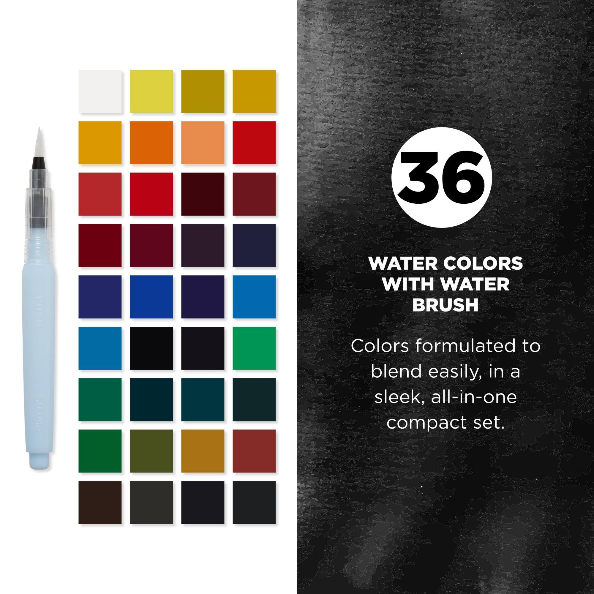 36
WATER COLORS WITH WATER BRUSH
Colors formulated to blend easily, in a sleek, all-in-one compact set.
