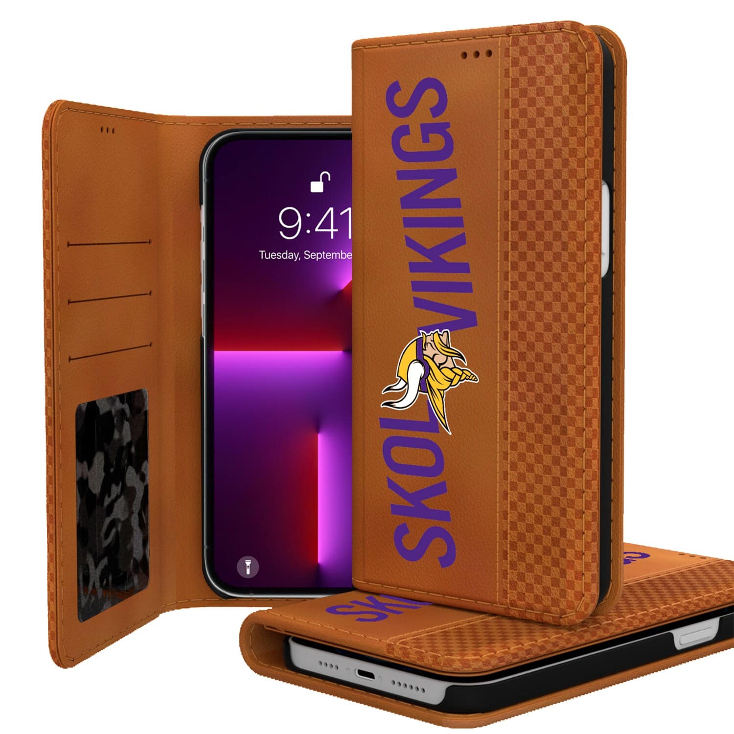 Keyscaper - NFL - Minnesota Vikings iPhone Folio Case - 13 Pro - Brown
