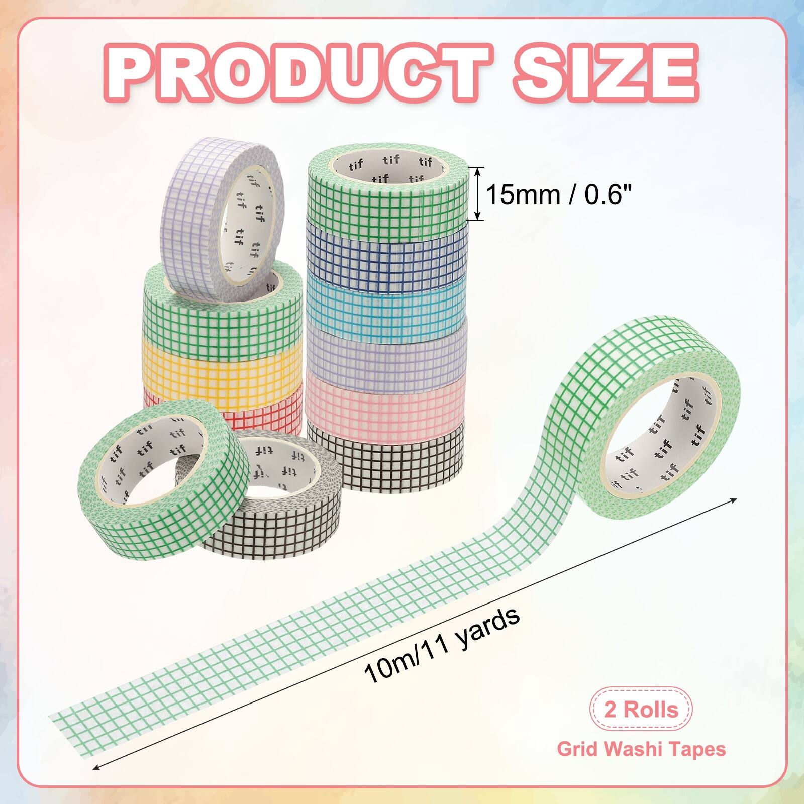 Unique Bargains 2 Rolls Grid Washi Tape, 0.6in x 11yds Decorative ...