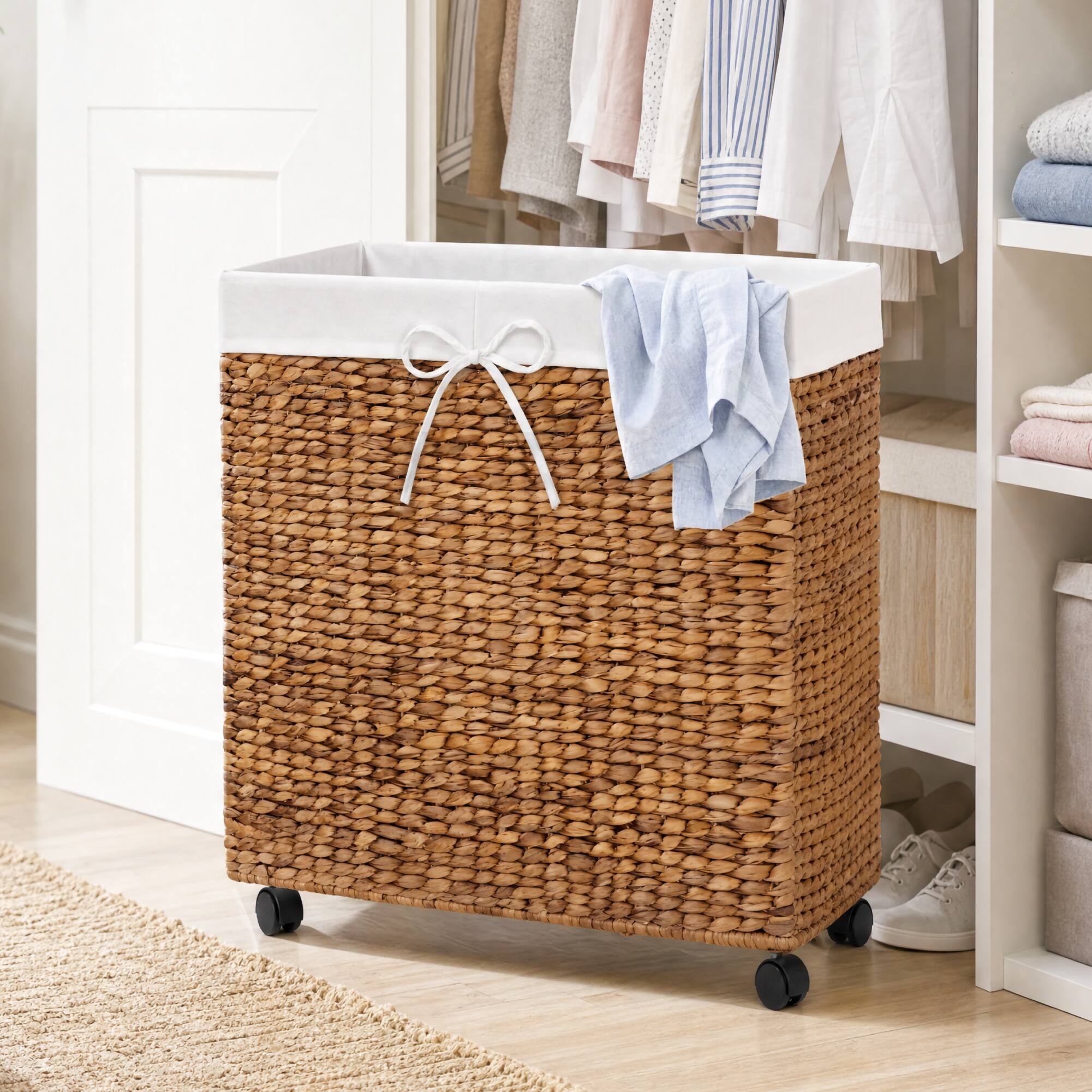 Alt View 7. Best Choice Products - Best Choice Products Large Double Laundry Hamper W/ Rolling Wheels, Woven Laundry Basket W/ Liner, 32 Gallon - Chestnut - Chestnut.