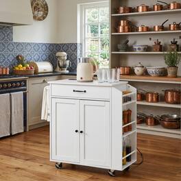 Forest'nSky - 25.98" Kitchen Island Cart on Wheel with Charging Station - White