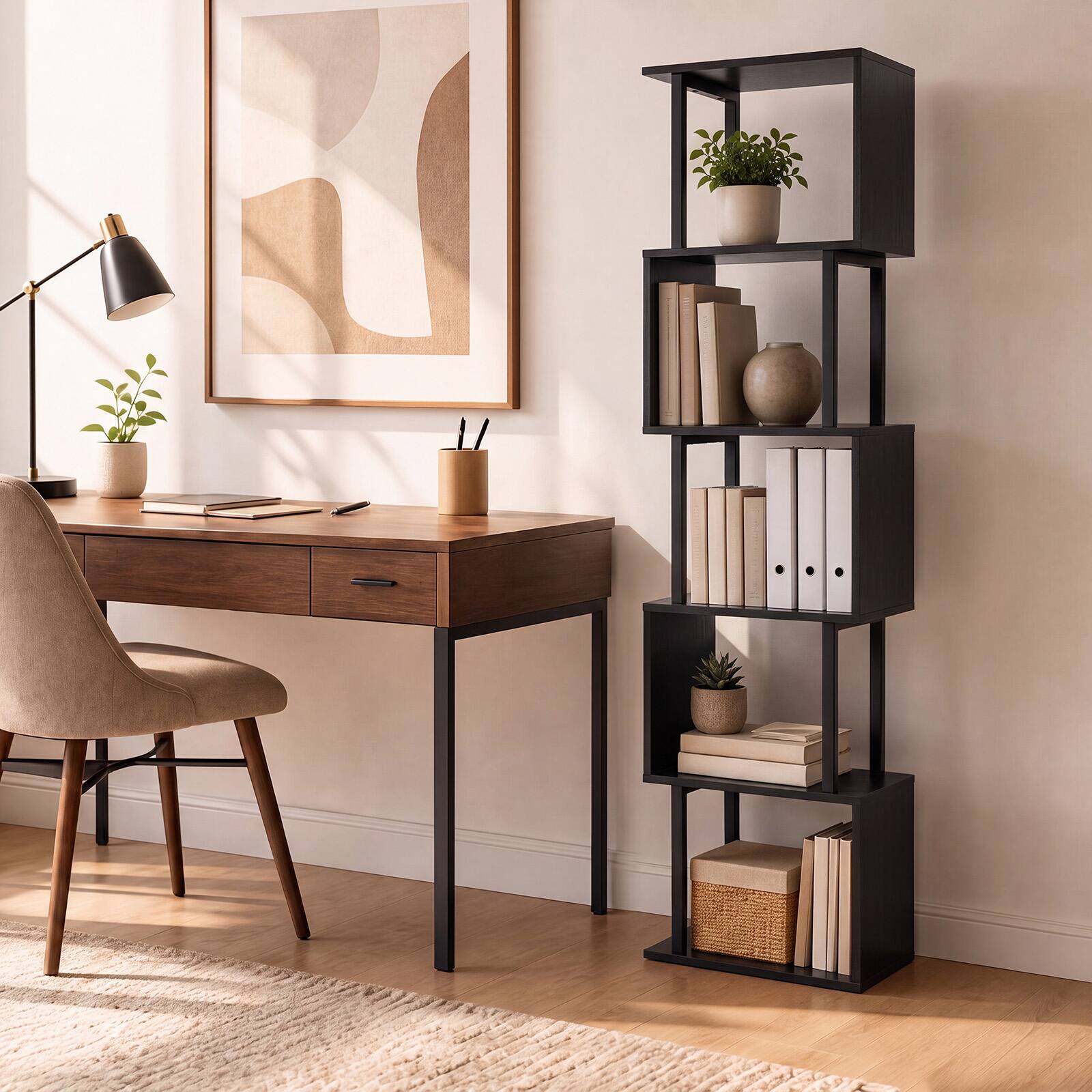 Costway 1 PCS S Shaped Bookshelf, 5 Tier Geometric Bookcase Corner ...