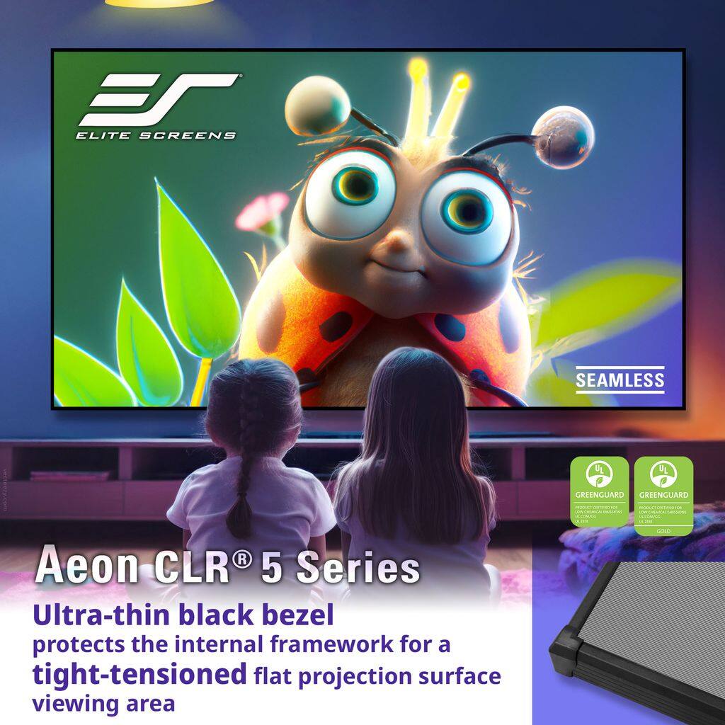 Aeon CLR® 5 Series

Ultra-thin black bezel protects the internal framework for a tight-tensioned flat projection surface viewing area

SEAMLESS

GREENGUARD
GREENGUARD
UL
UL
CERTIFIED FOR
LOW CHEMICAL EMISSIONS
CERTIFIED FOR
LOW CHEMICAL EMISSIONS