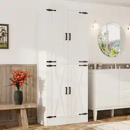 Aheaplus - 71'' Tall Farmhouse Bathroom Storage Cabinet, 7-Tier Linen Cabinet with Drawer & Adjustable Shelves - White