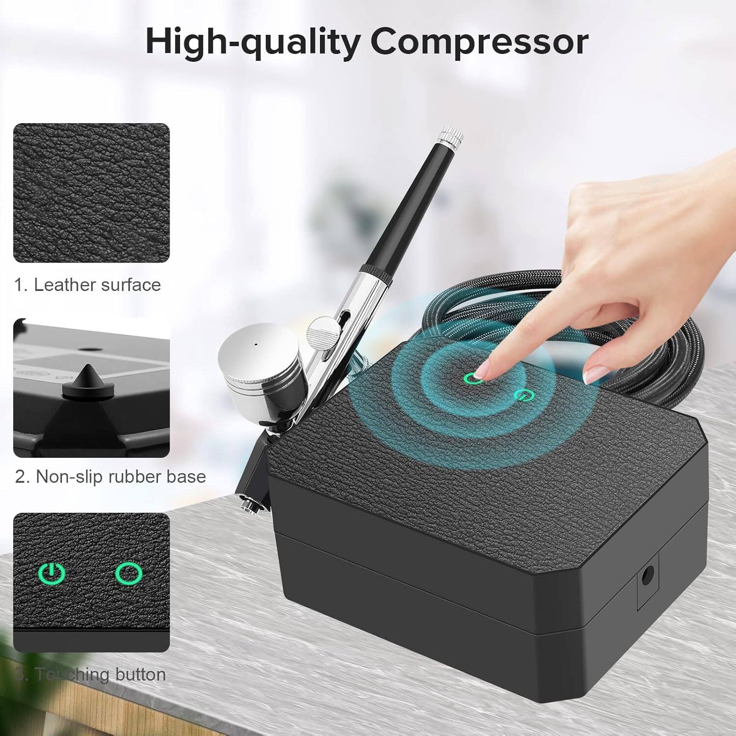 High-quality Compressor

1. Leather surface
2. Non-slip rubber base
3. Touching button