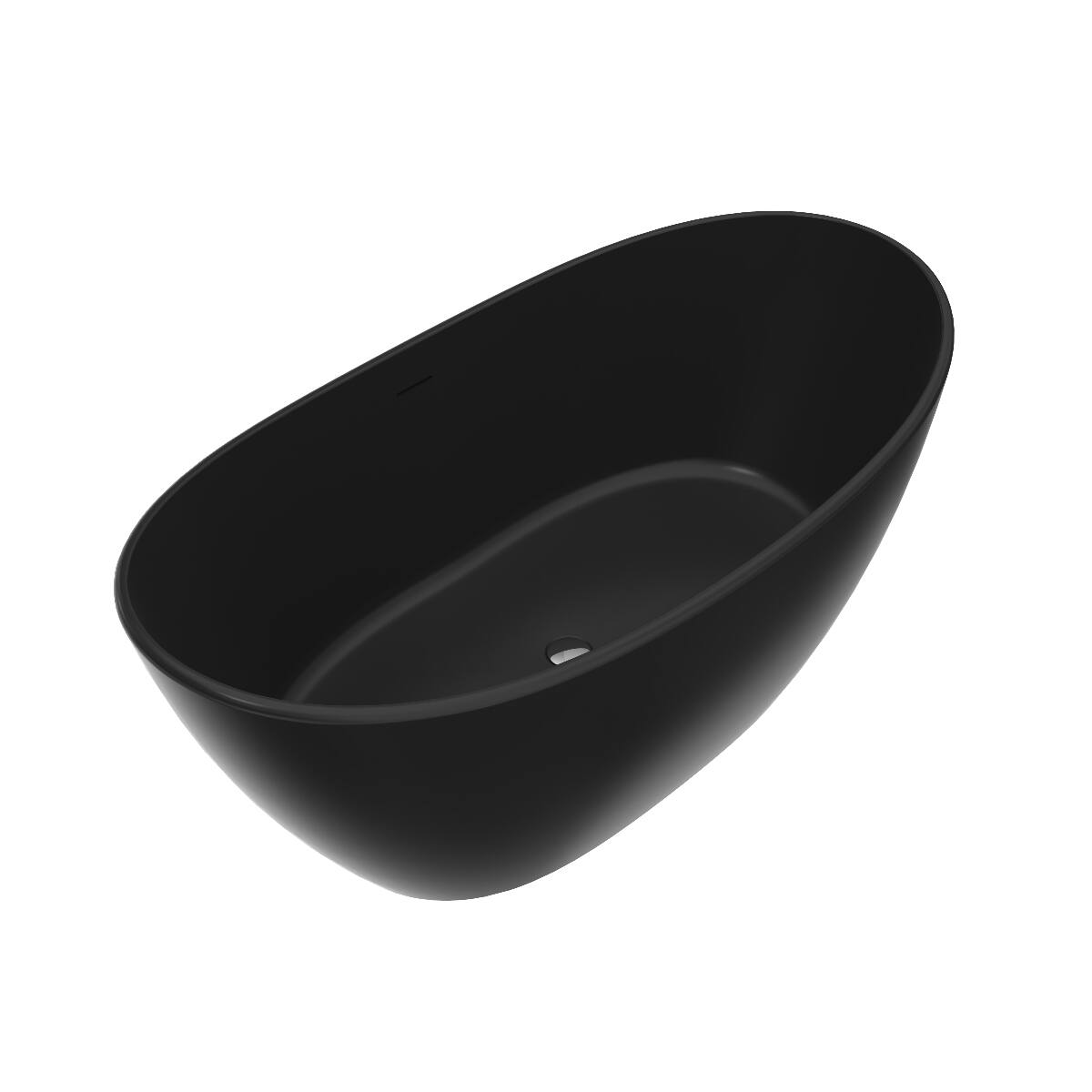 Alt View 2. Loheer - Loheer 61 in Freestanding Solid Surface Soaking Bathtub, Matte Black Oval Tub with Center Drain - Black.