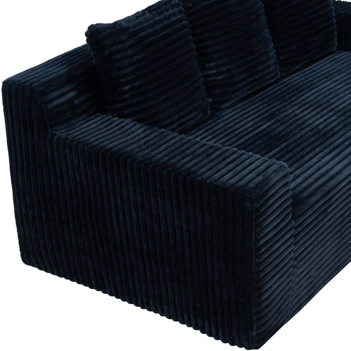 Alt View 1. Ropilly - Ropilly Black Corduroy Sofa Deep Seat Couch Soft Memory Foam Three Seat Sofa No Assembly - Black.