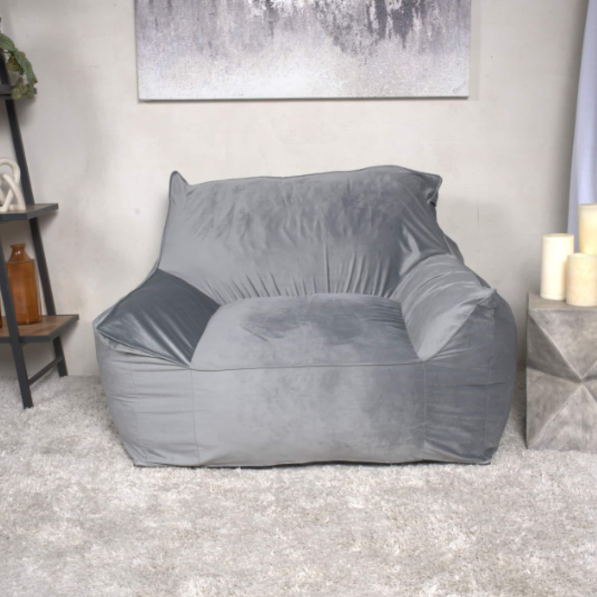 GOODSILO - Luxurious Velveteen Bean Bag Chair with Comfortable Armrests for Cozy Seating - Gray
