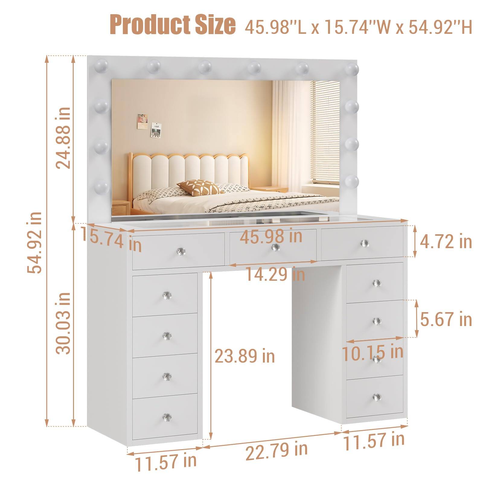 Product Size: 45.98"L x 15.74"W x 54.92"H

- 45.98 in
- 15.74 in
- 54.92 in
- 30.03 in
- 24.88 in
- 14.29 in
- 23.89 in
- 10.15 in
- 4.72 in
- 5.67 in
- 11.57 in
- 22.79 in
- 11.57 in