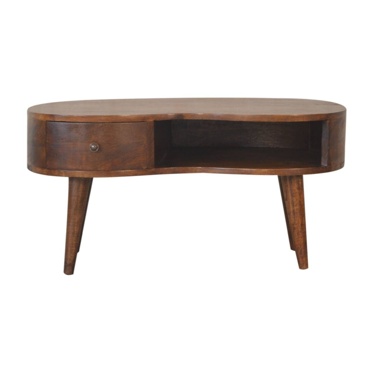 Front. Artisan Furniture - Artisan Furniture Solid Wood Chestnut Wave Coffee Table, 1 Drawer, 1 Shelf, Brown - Brown.