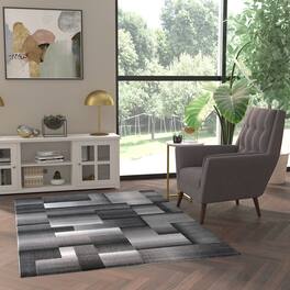 Emma + Oliver - Malaga Modern Cubist Olefin Accent Runner Rug in Gradient Shades with Natural Jute Backing - Gray