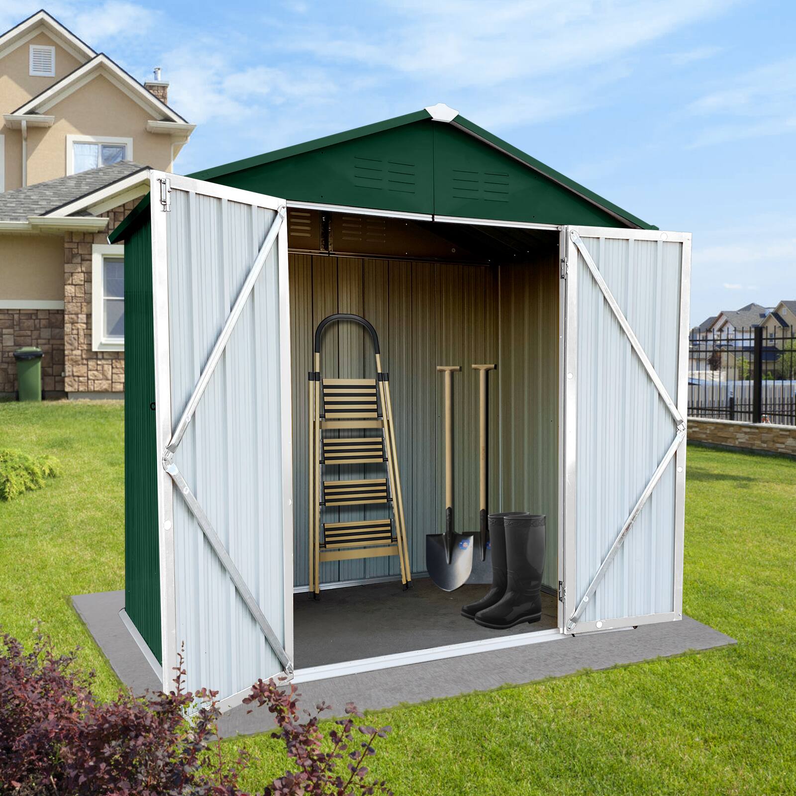 Left. Mondawe - 6x4 Ft Outdoor Storage Sheds with Lockable Door - Green.