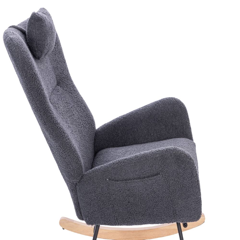 Alt View 1. Loheer - Loheer Dark Grey Teddy Upholstered Nursery Rocking Chair Ergonomic Rocker for Living Room - Dark Grey.
