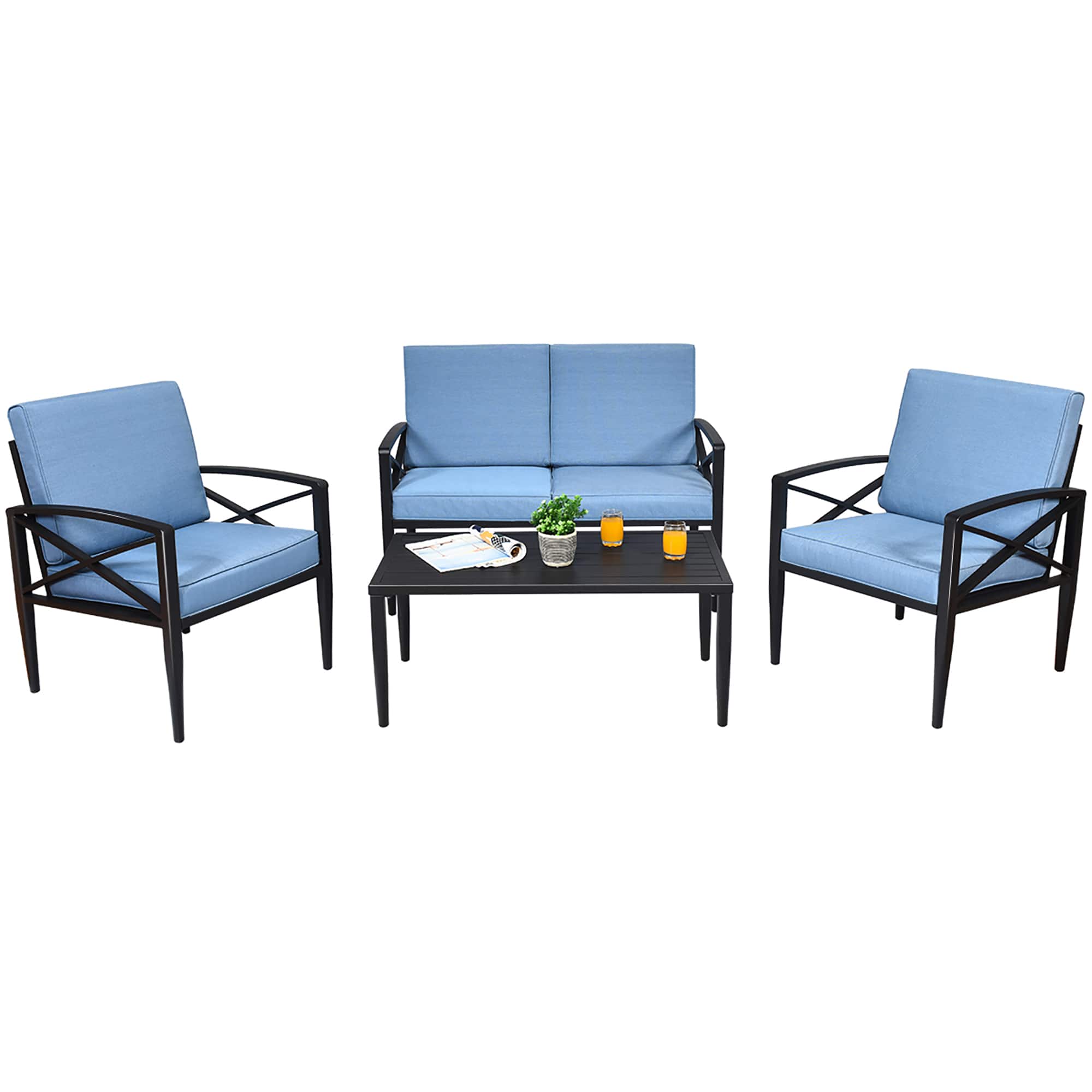 Costway - 4PCS Patio Furniture Set Aluminum Frame Cushioned Sofa Chair Coffee Table - Blue price history on PriceWatchPro