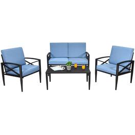 Costway - 4PCS Patio Furniture Set Aluminum Frame Cushioned Sofa Chair Coffee Table - Blue