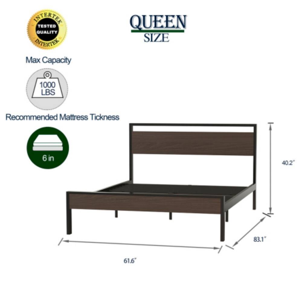 INTERTEX TESTED QUALITY  
QUEEN SIZE  
Max Capacity: 1000 LBS  
Recommended Mattress Thickness: 6 in  
Dimensions: 83.1" x 61.6" x 40.2"