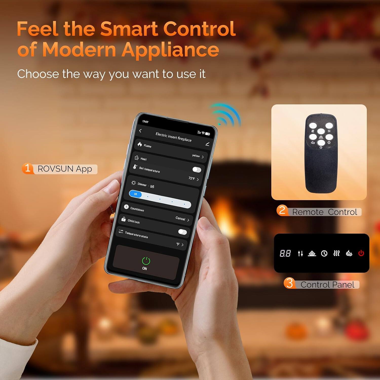 Feel the Smart Control of Modern Appliance  
Choose the way you want to use it  

1. ROVSUN App  
2. Remote Control  
3. Control Panel