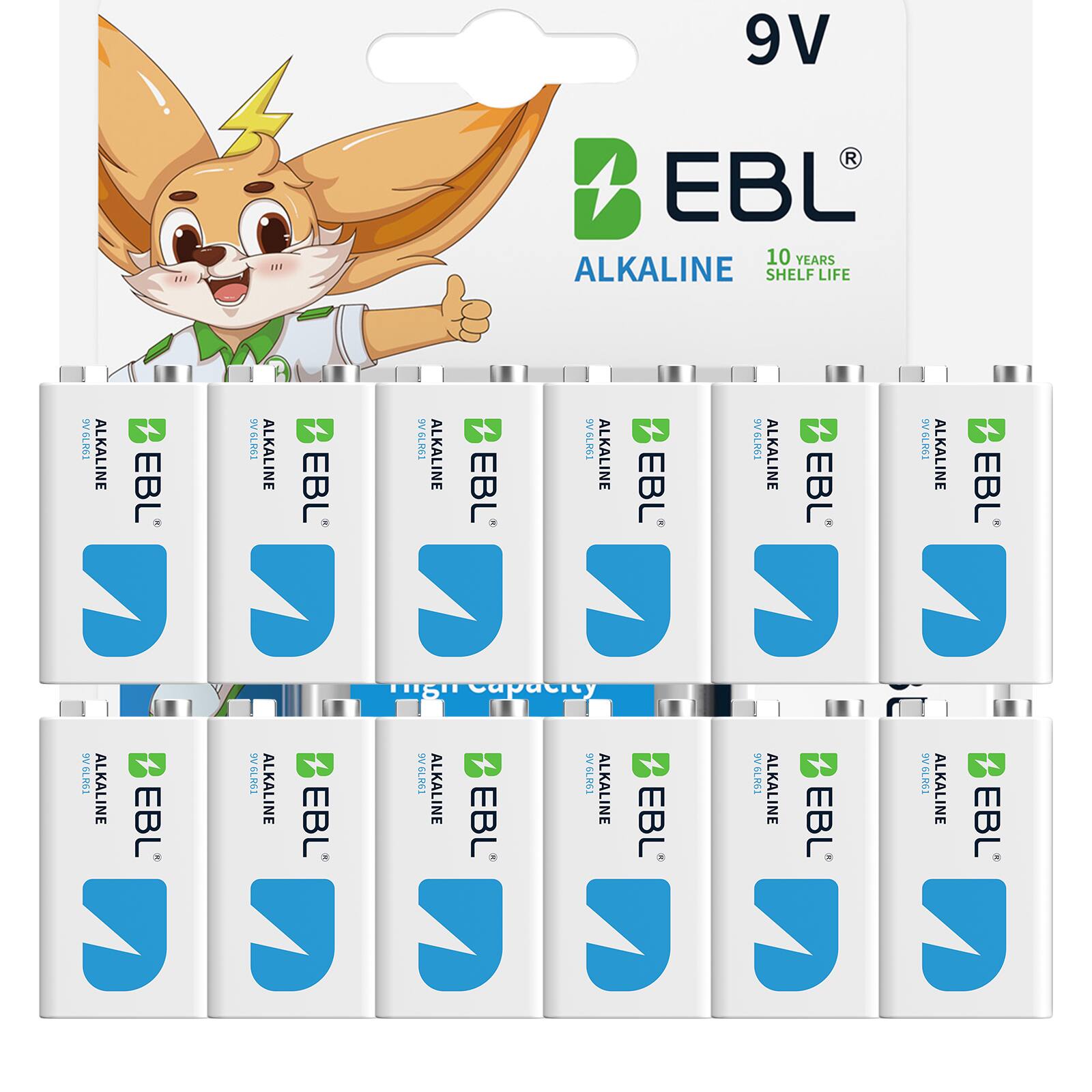 EBL - Ultra High Capacity Energy 9V Batteries Alkaline 9 Volt Battery.