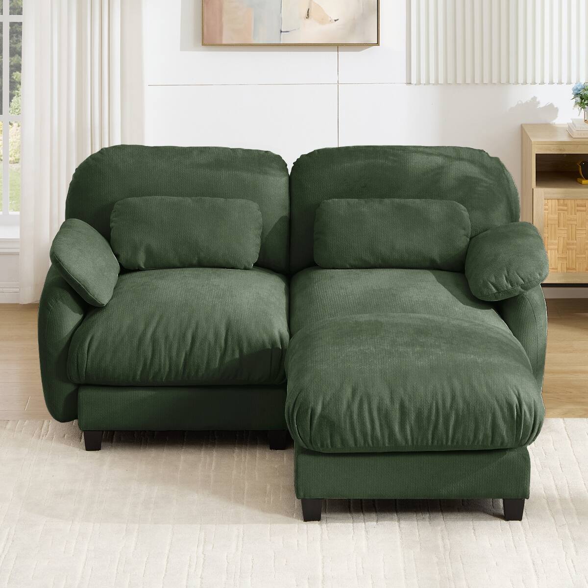 Ropilly 2 Seater L Shaped Sofa with Removable Ottoman, Green Chenille ...