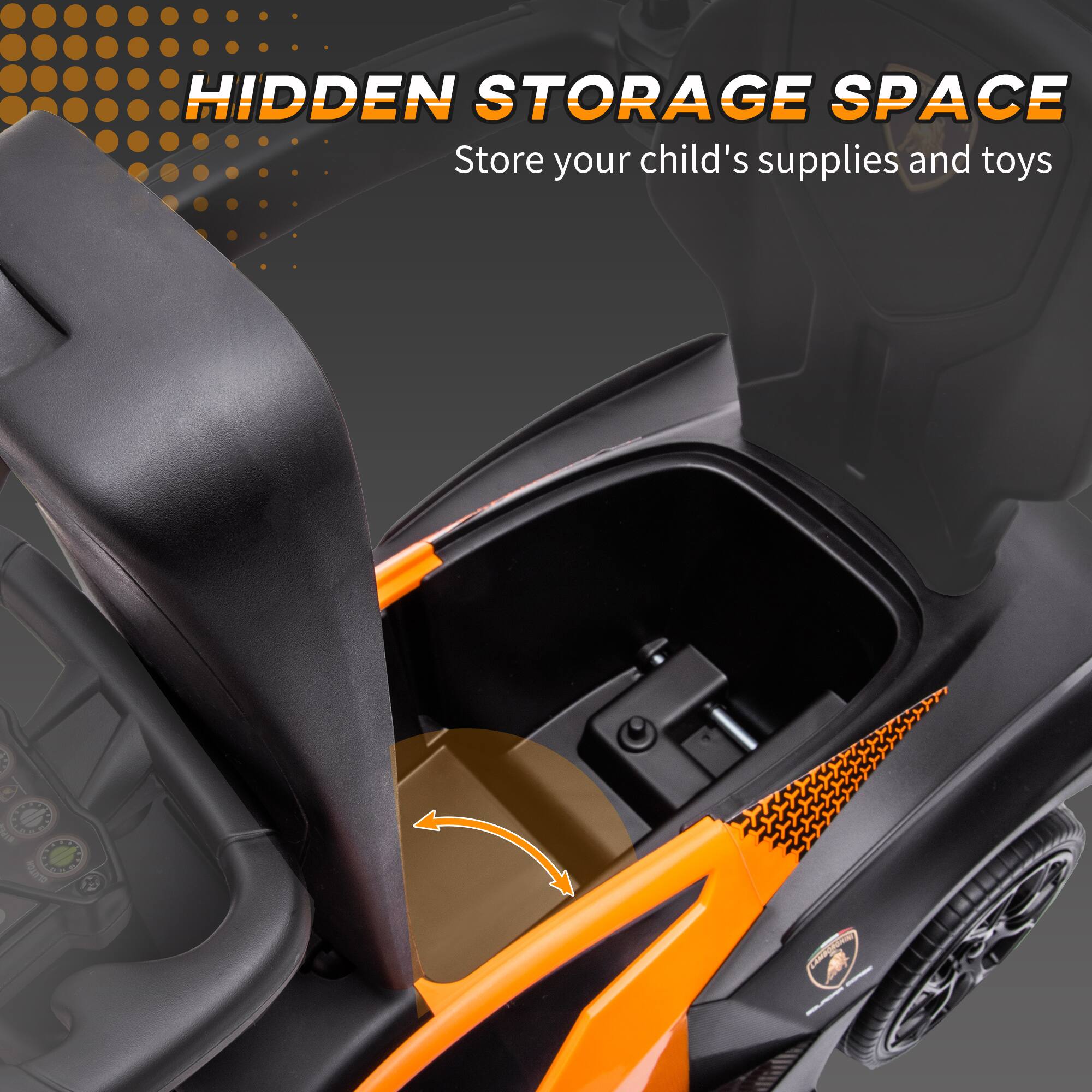HIDDEN STORAGE SPACE  
Store your child's supplies and toys