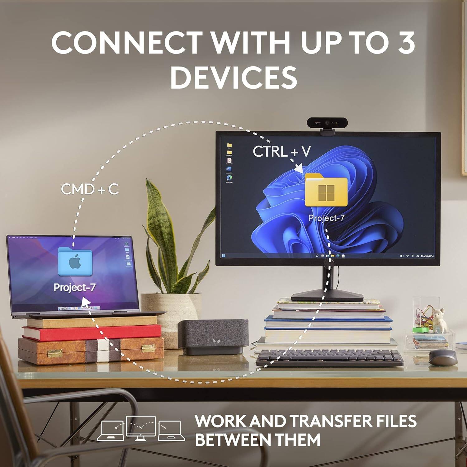CONNECT WITH UP TO 3 DEVICES

CMD + C

CTRL + V

WORK AND TRANSFER FILES BETWEEN THEM