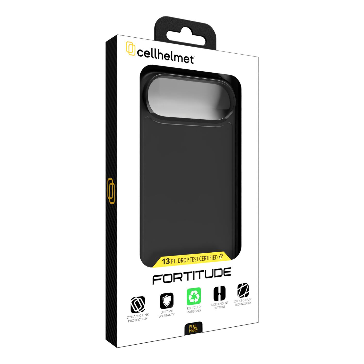 cellhelmet  
0 DROP TEST CERTIFIED  
13 FT.  
FORTITUDE  
H  
CROU DPAUE  
INDEPENDENT  
FEOHNOLOG  
RE  
BUTTONS  
LIFETIME MATERIALS  
DYNAMIC LINK  
IMARRAJ PROTECTION  
PULL HERE