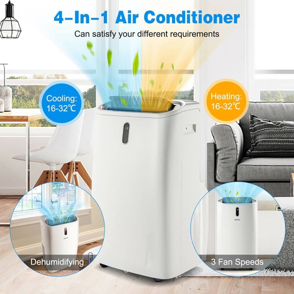 4-In-1 Air Conditioner  
Can satisfy your different requirements  

Cooling: 16-32°C  
Heating: 16-32°C  
Dehumidifying  
3 Fan Speeds