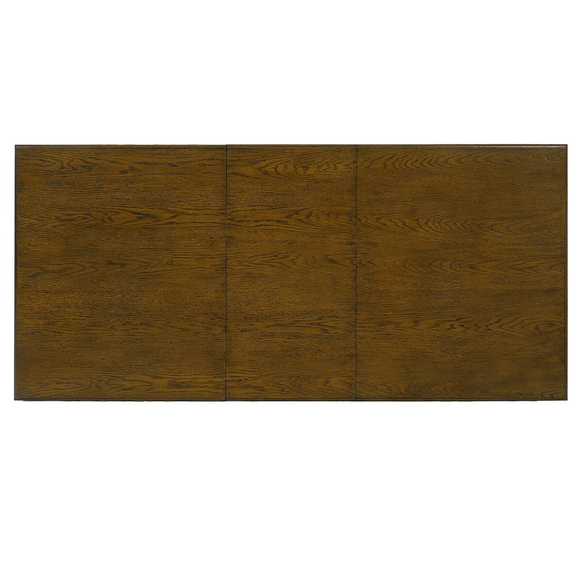 Alt View 4. Loheer - Loheer Extendable Dining Table, Oak Veneer Top, Modern Farmhouse Table for Four to Six - Brown top and beige base.