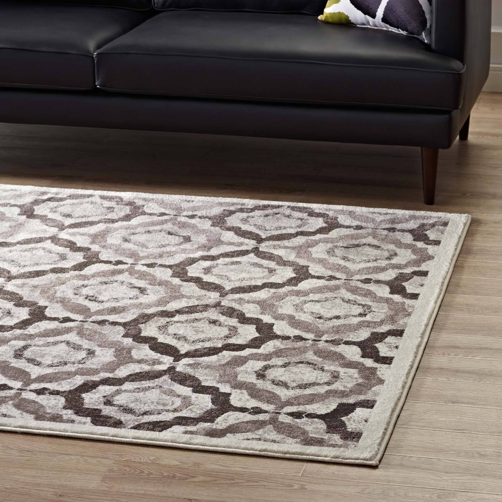Back. Modway - Kalinda Rustic Vintage Moroccan Trellis Area Rug - Brown Beige and Ivory.