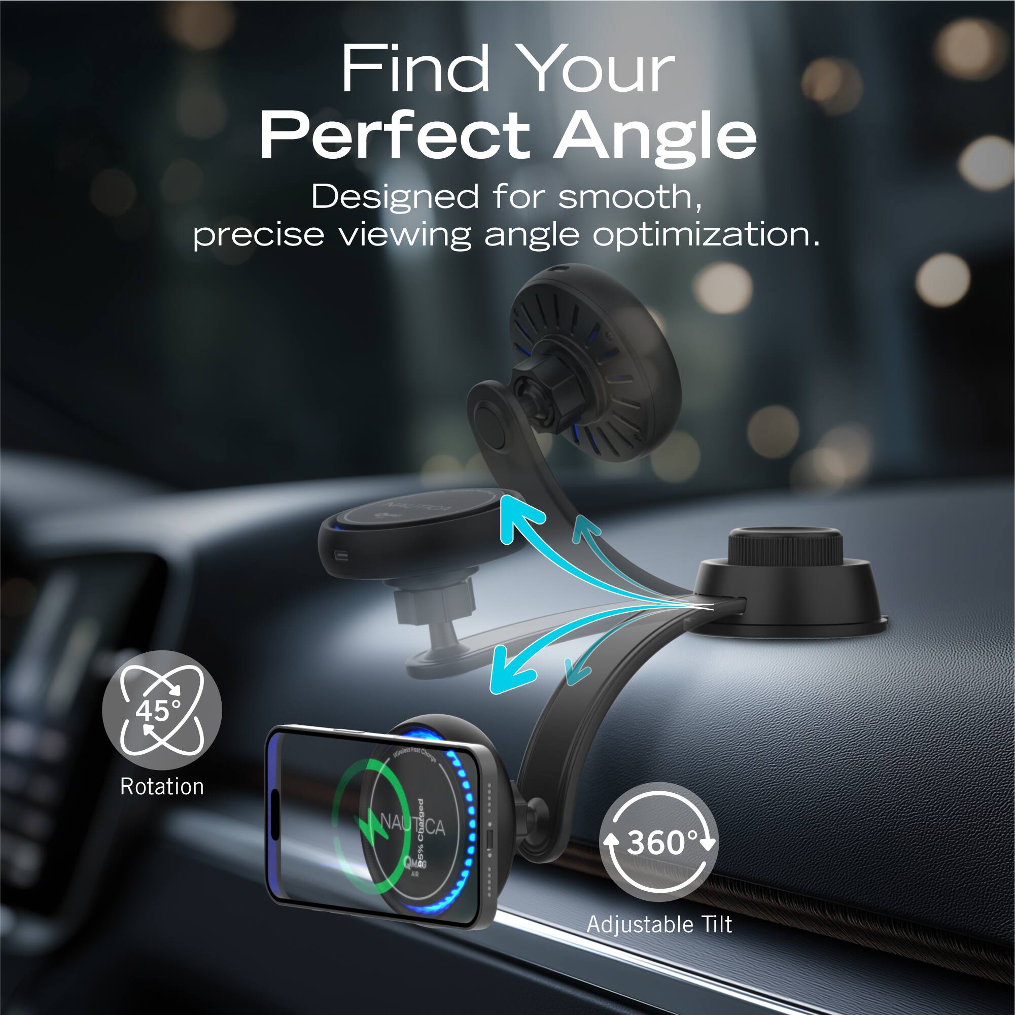 Find Your Perfect Angle  
Designed for smooth, precise viewing angle optimization.  

45° Rotation  
360° Adjustable Tilt