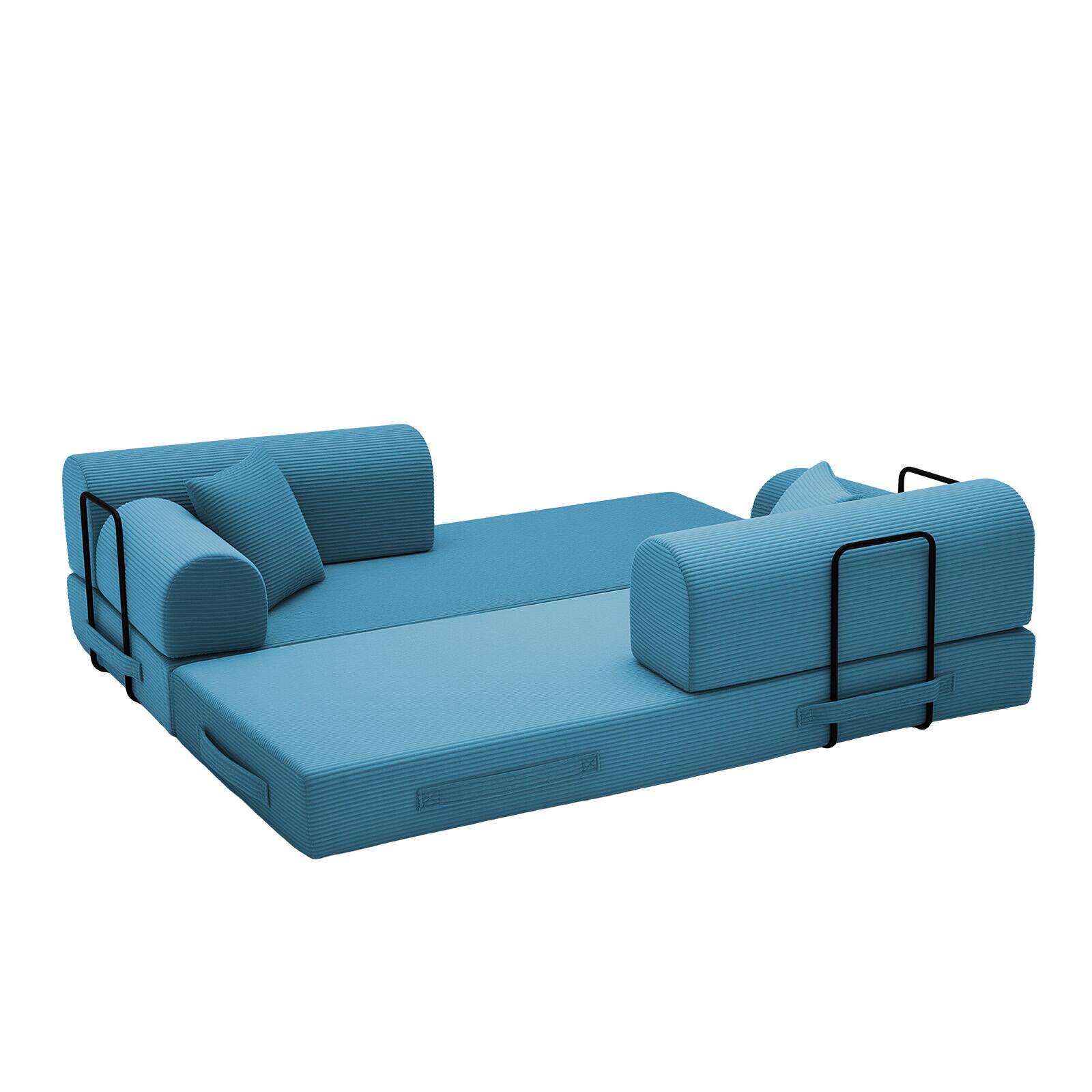 Alt View 2. Anysun - Corduroy Convertible Sleeper Sofa Bed - Folding Mattress Couch with Fixed Frame for Living Room & Bedroom - Sky Blue.