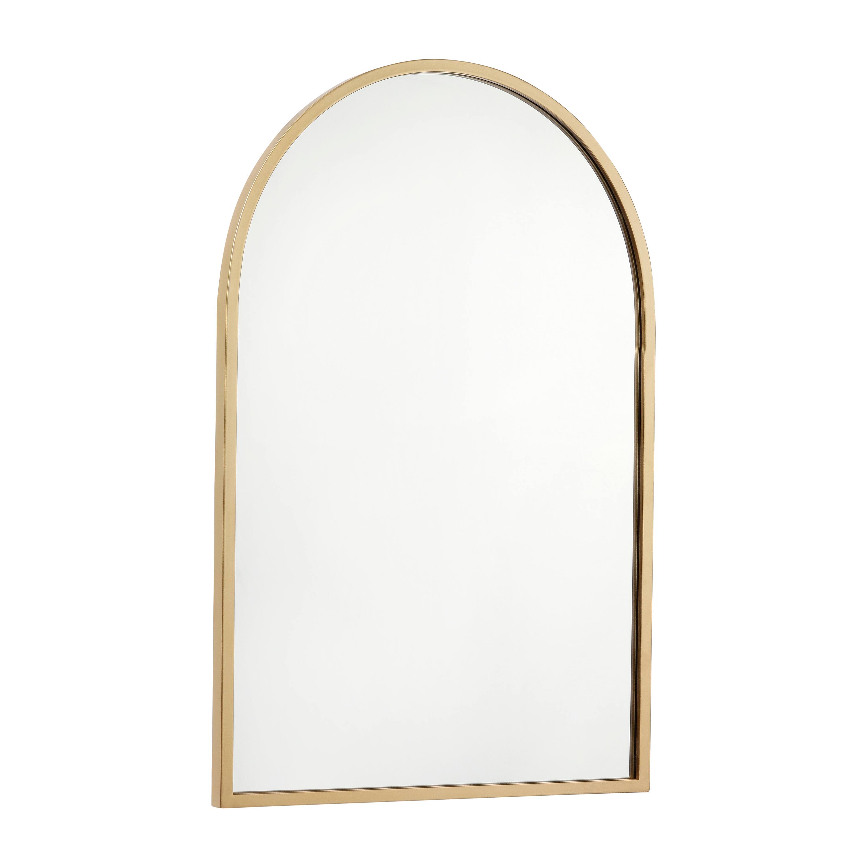 Alt View 1. Emma + Oliver - Harlowe Slim Metal Framed Arched Wall Mirror for Hallways, Entryways, Dining and Living Rooms - Gold.