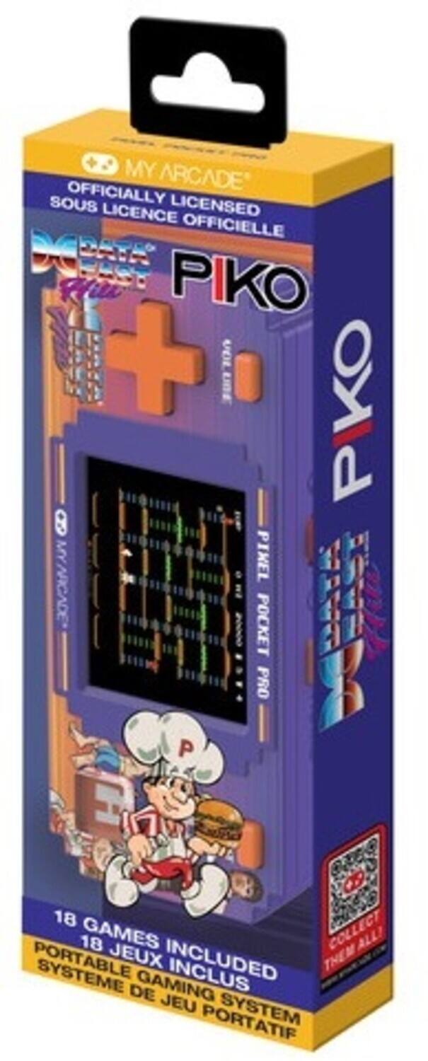 MY ARCADE  
OFFICIALLY LICENSED  
SOUS LICENCE OFFICIELLE  

PIKO  

PIXEL POCKET PRO  

18 GAMES INCLUDED  
18 JEUX INCLUS  

PORTABLE GAMING SYSTEM  
SYSTÈME DE JEU PORTATIF  

COLLECT THEM ALL!