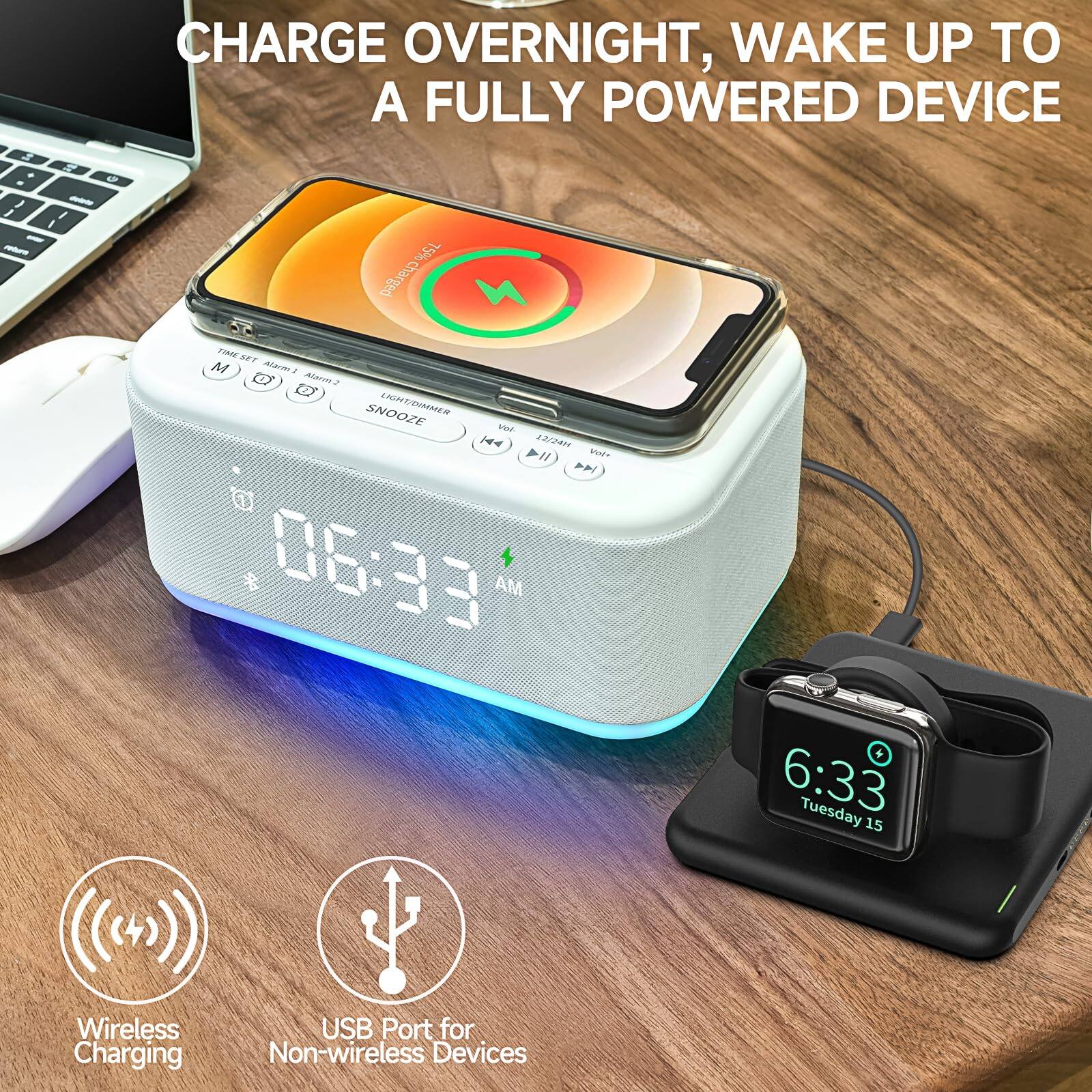 CHARGE OVERNIGHT, WAKE UP TO A FULLY POWERED DEVICE

Wireless Charging
USB Port for Non-wireless Devices