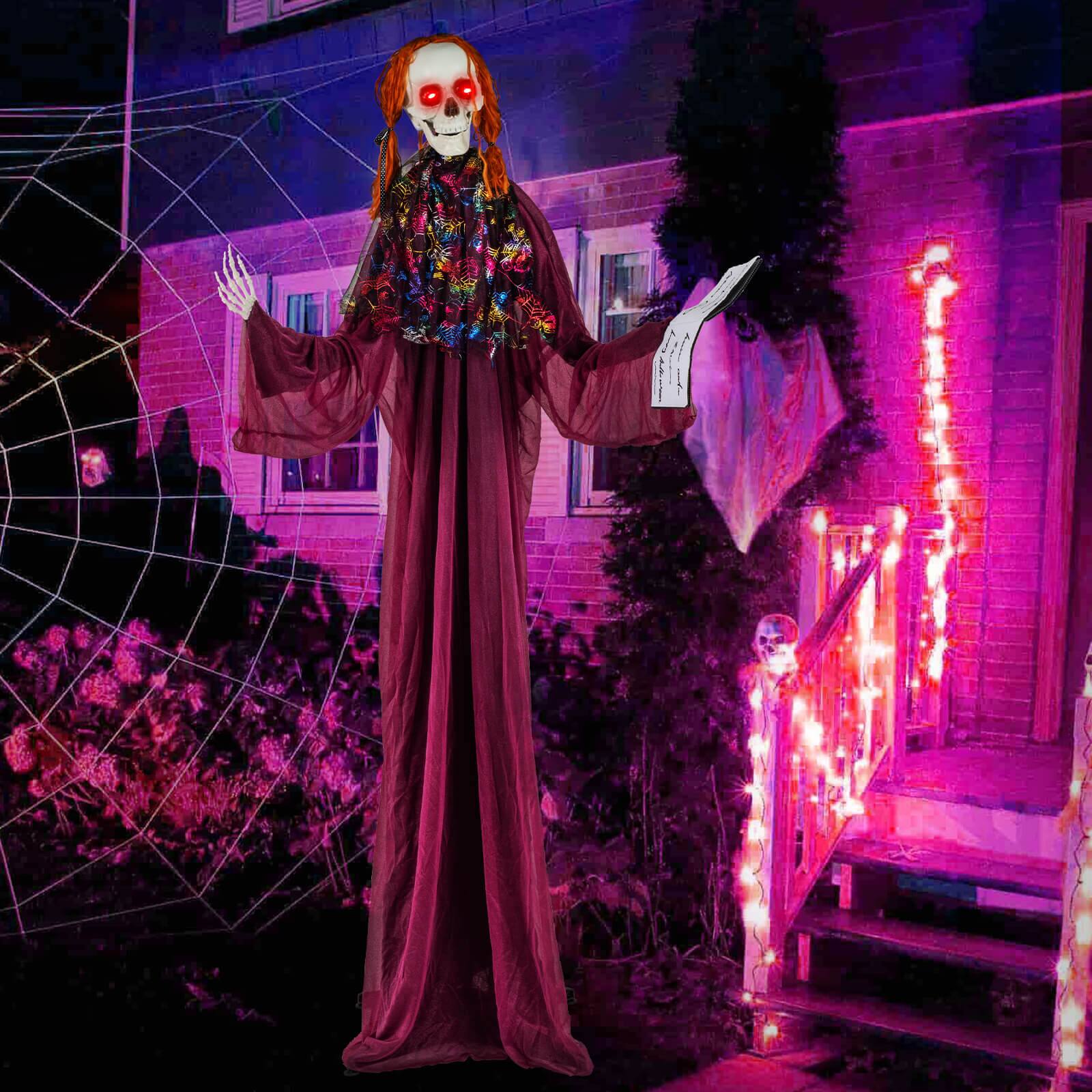Alt View 1. Costway - Costway Halloween Animatronic Standing Girl Holding Book 6 FT Haunted House Decoration - Purple.