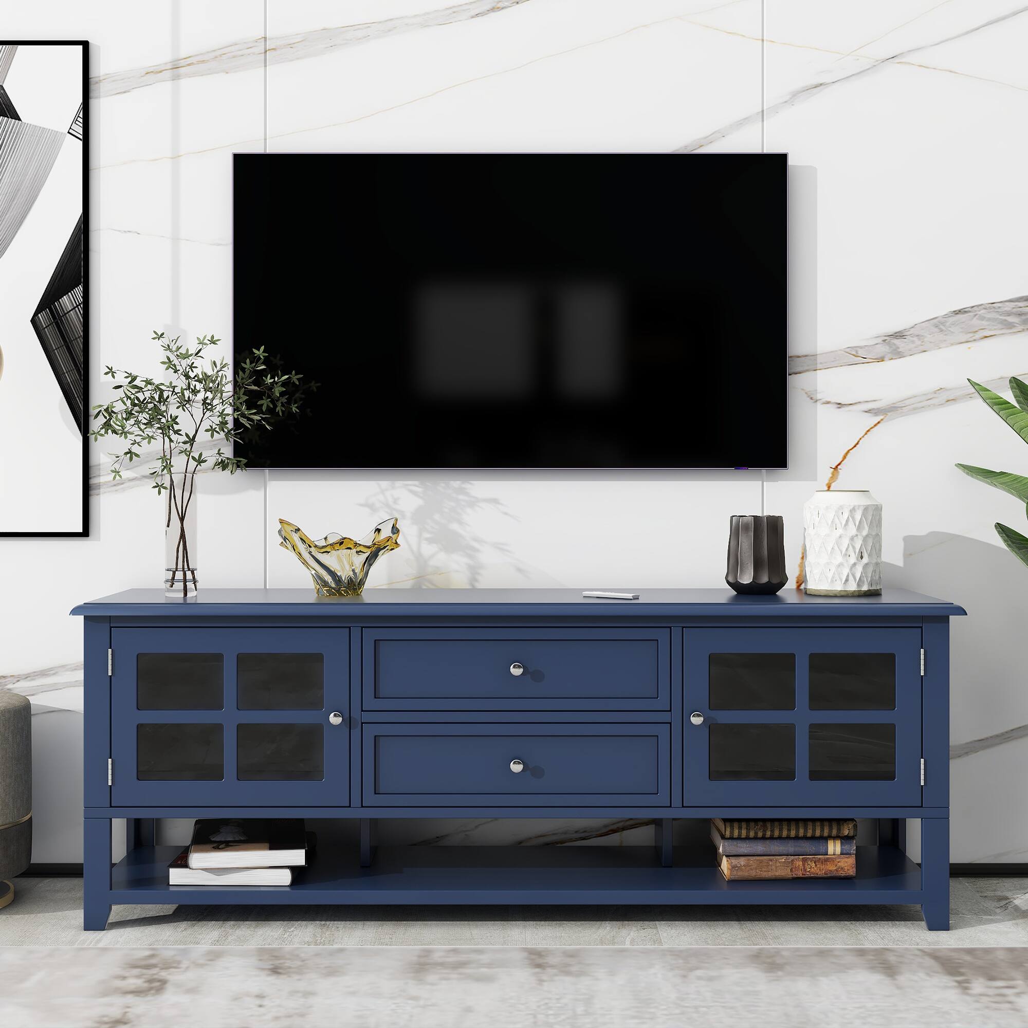 Spaco - TV Stand for 60 Inch TVs, Modern Media Console with Multifunctional Storage, for Living Room and Bedroom - Blue