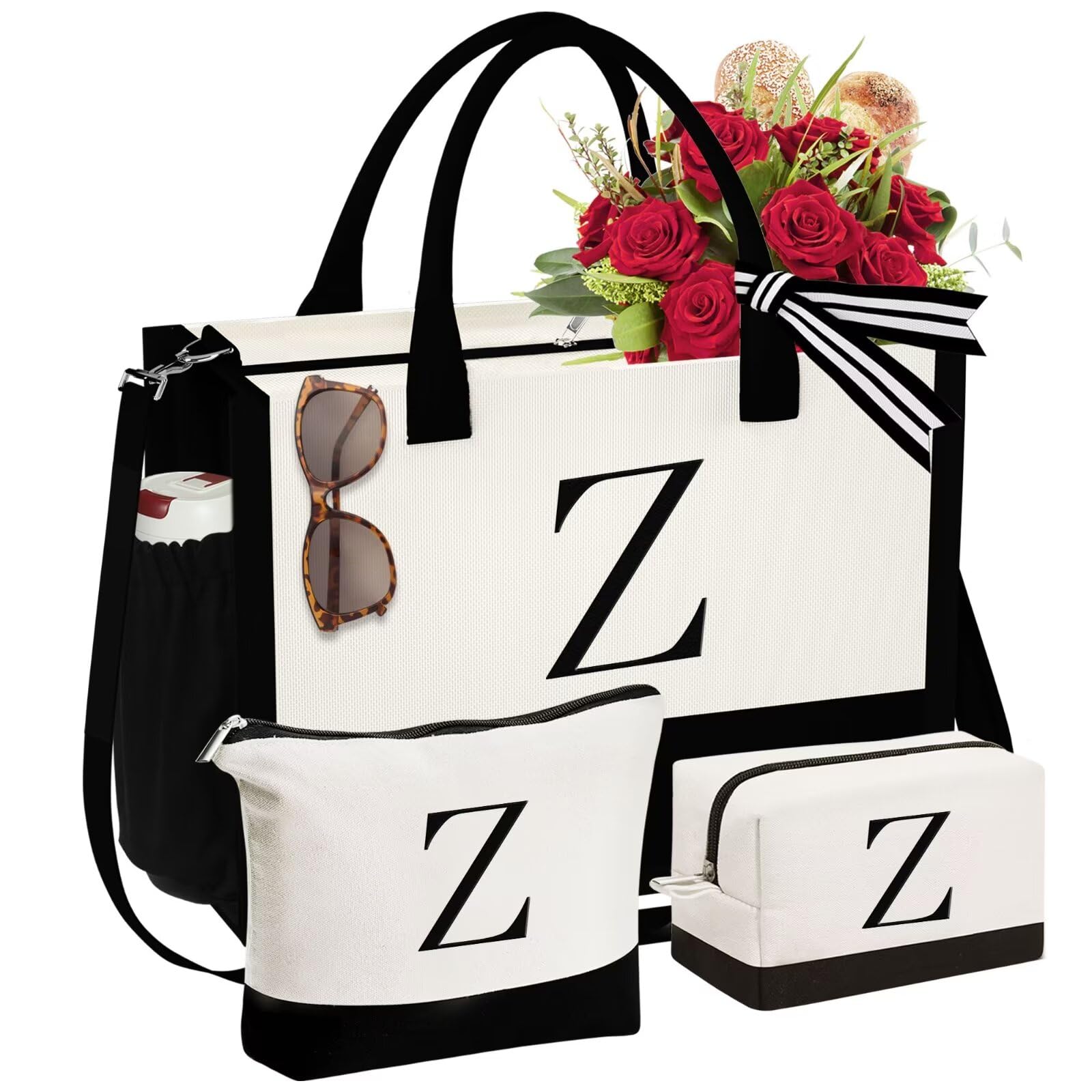 Front. Paradigms Interiors - Initial Canvas Tote Bag & Makeup Birthday Gifts For Women Mom Sister Friends Bridesmaid Wedding - Z.