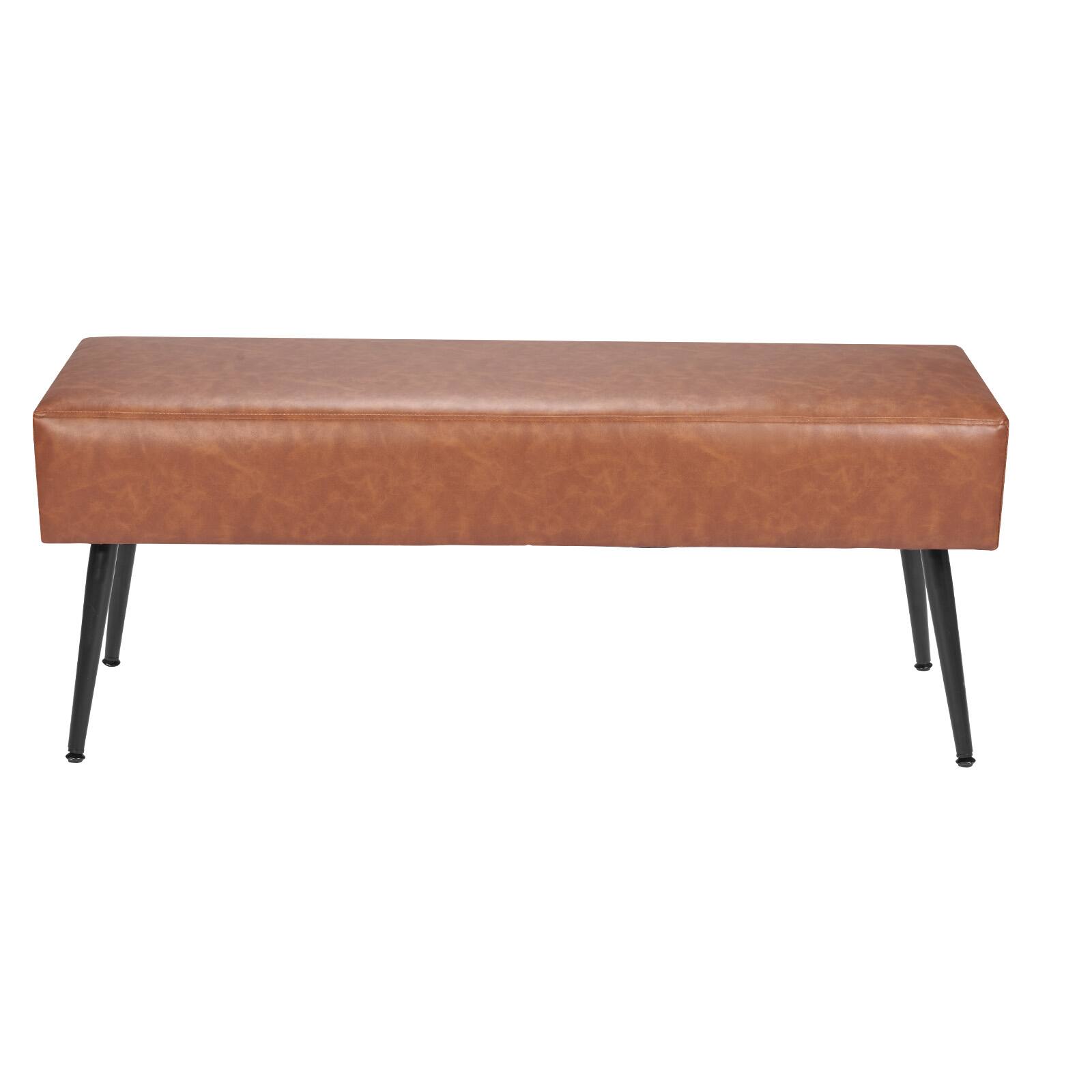 Alt View 5. VEVOR - Leather Bedroom Bench, PU Leather Bench with Metal Legs and with Stitching for Entryway, Upholstered Shoe Bench Seat - Brown.