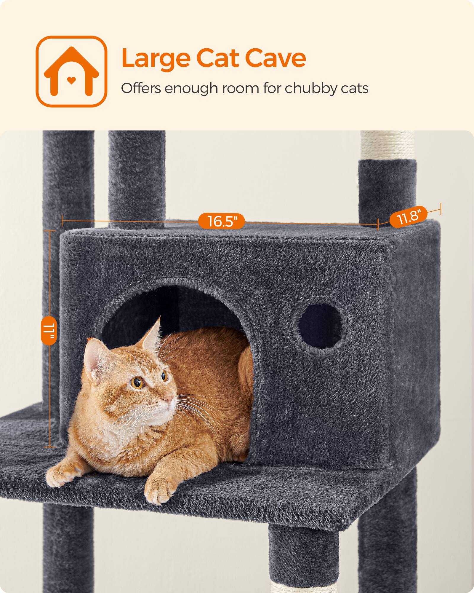 Large Cat Cave  
Offers enough room for chubby cats  

16.5"  
11.8"  
11"