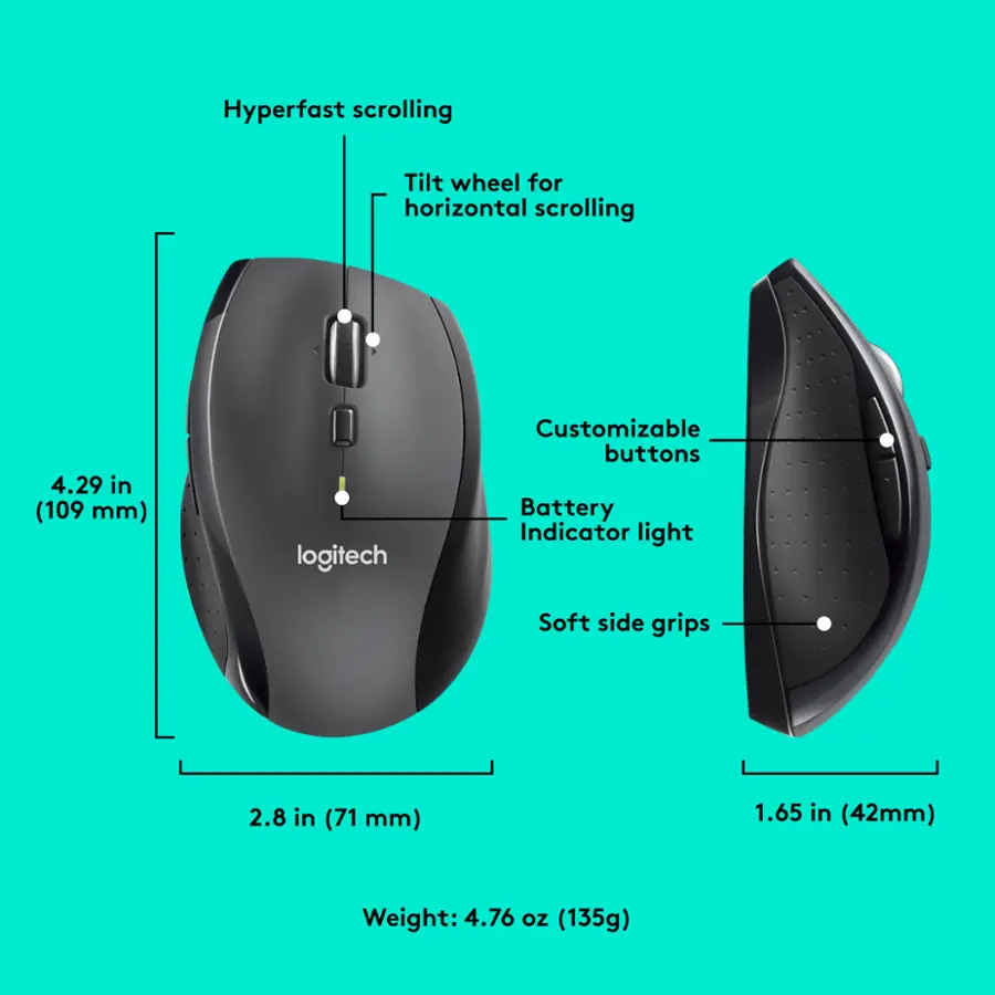 Logitech M705 Marathon Wireless Optical Mouse with 5 Programmable ...