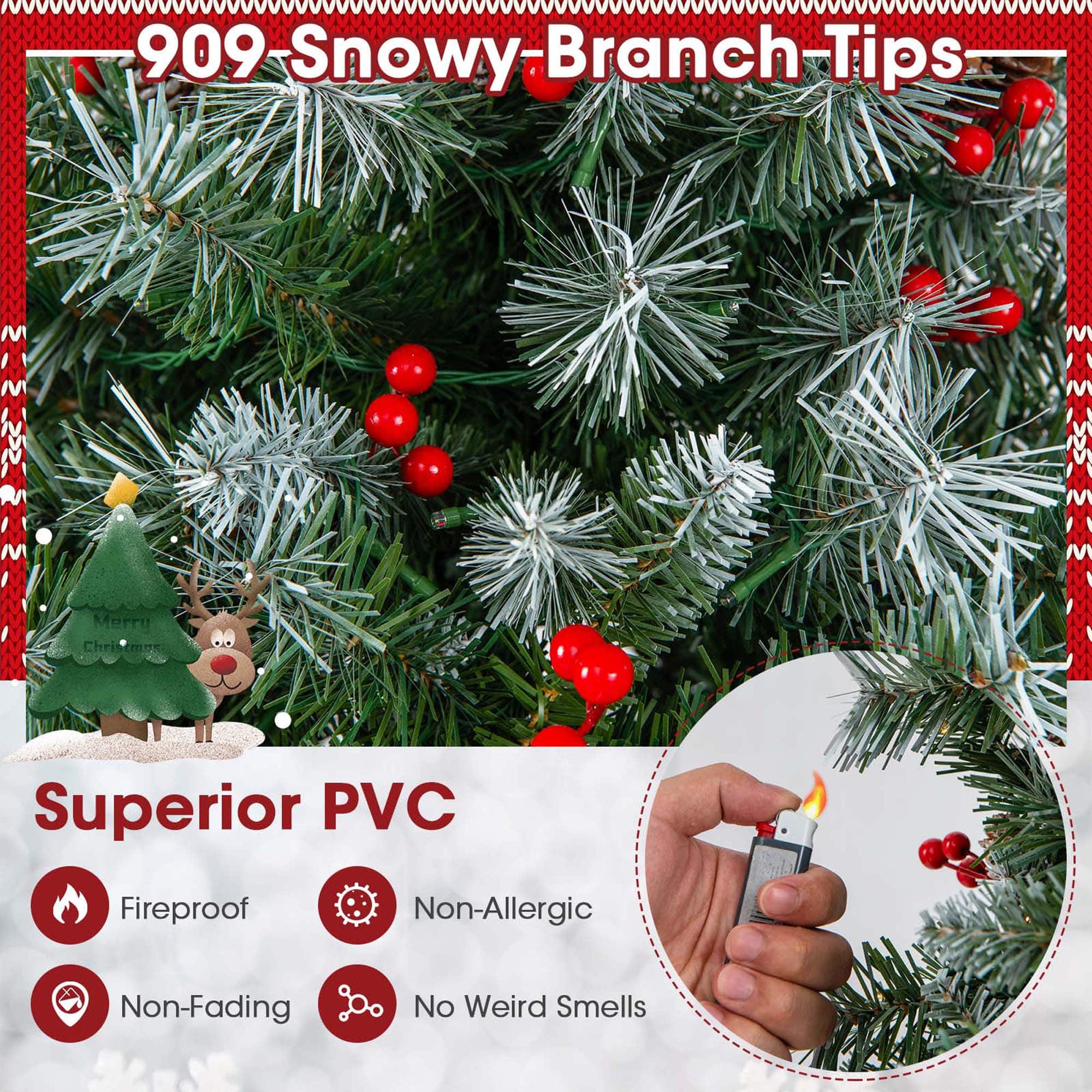 909 Snowy-Branch Tips: Superior PVC Fireproof, Non-Allergic, Non-Fading, No Weird Smells