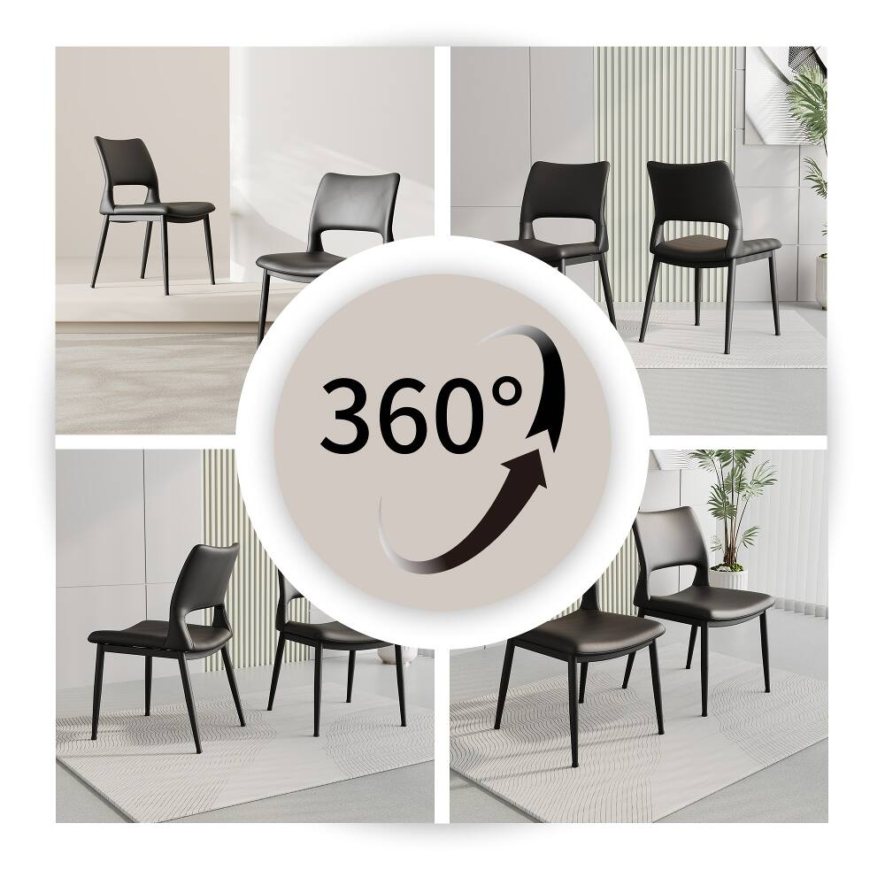 Alt View 9. Loheer - Loheer Black PU Leather Dining Chairs Set of 2 Modern Minimalist Metal Leg Ergonomic Kitchen Chairs - Black.