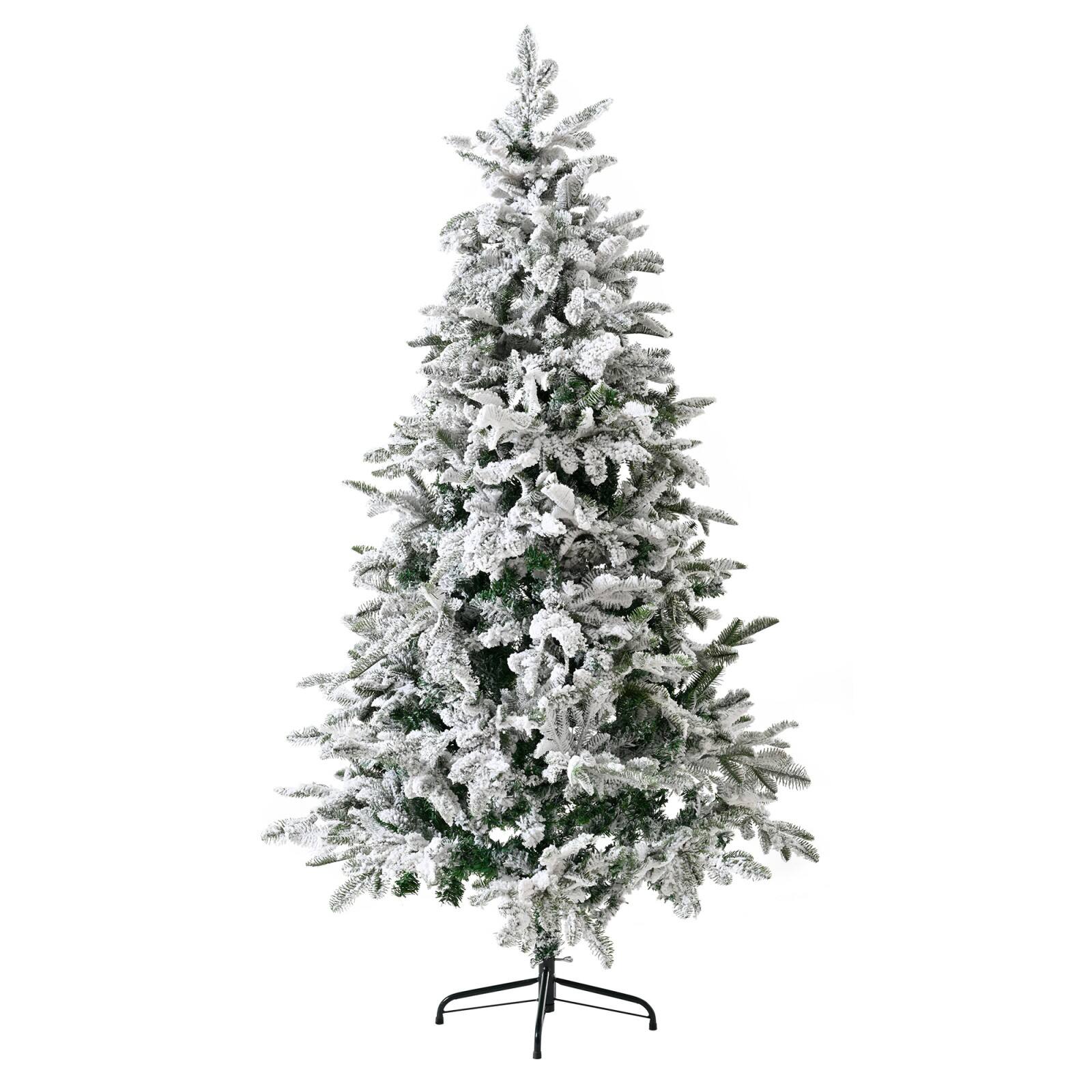 Front. Ecooso - 6FT Artificial Christmas Tree Unlit Snow Flocked Design Xmas Tree, Full Appearance Snowy, Easy Assembly, Metal Stand - White.
