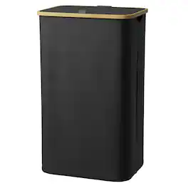 Tooloton - Large 110L Collapsible Laundry Hamper with Lid and Bamboo Handles, Tall Clothes Basket - Black