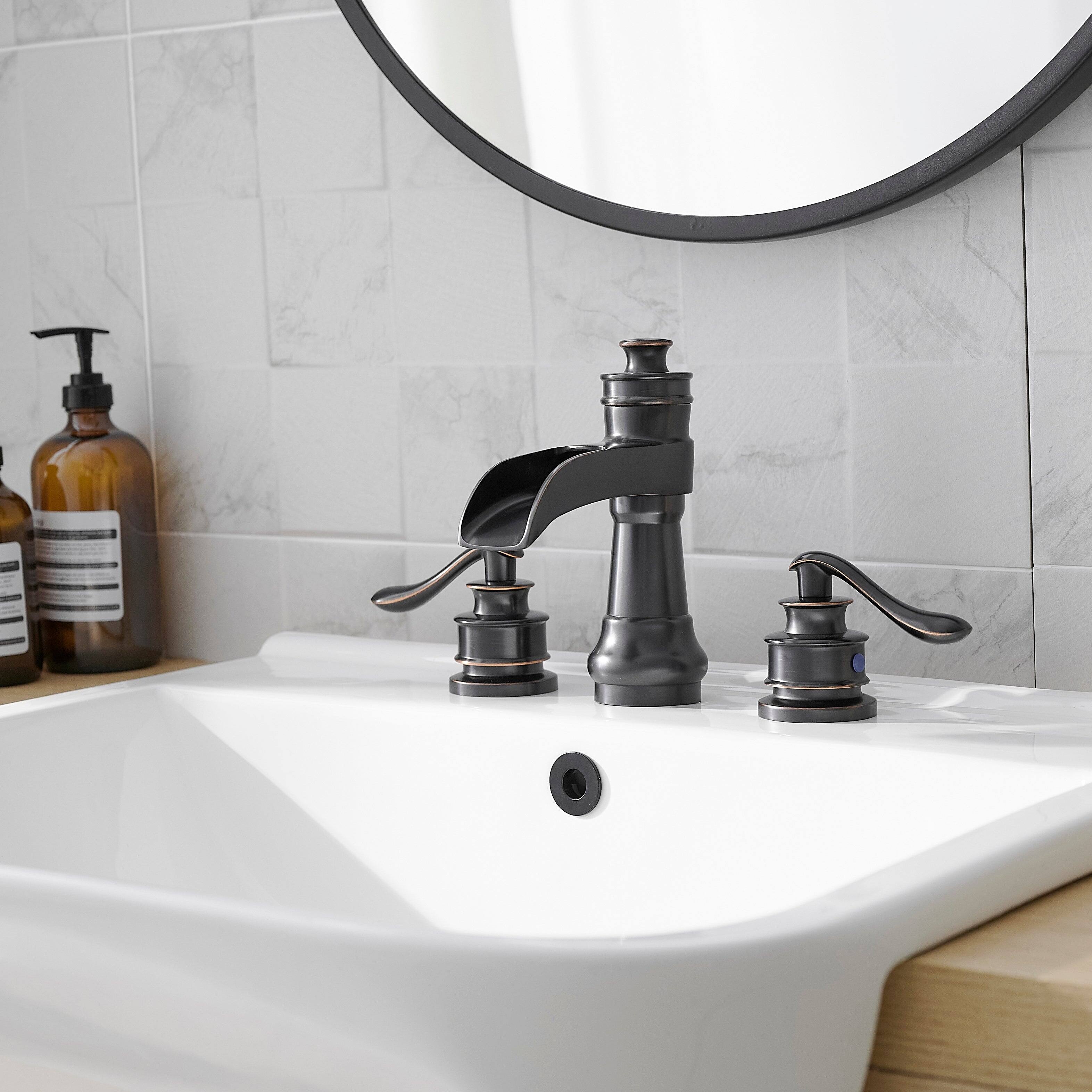 Alt View 2. Boyel Living - Waterfall 8-Inch Widespread 2-Handle Bathroom Faucet with Drain Kit in Oil Rubbed Bronze - Oil Rubbed Bronze.