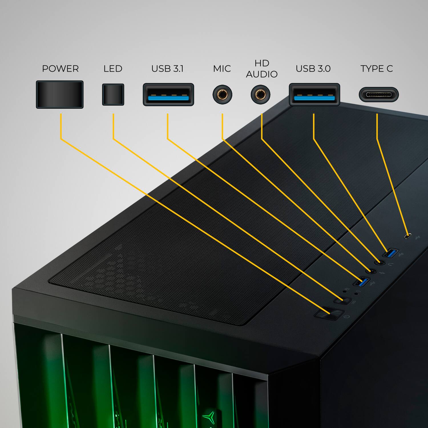 POWER LED USB 3.1 HD MIC AUDIO USB 3.0 TYPE C