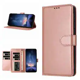 Dteck - Wallet Folio Case for Apple iPhone 17 Pro Max, Shockproof Magnetic PU Leather Flip Card Slots Stand Case - Rosegold