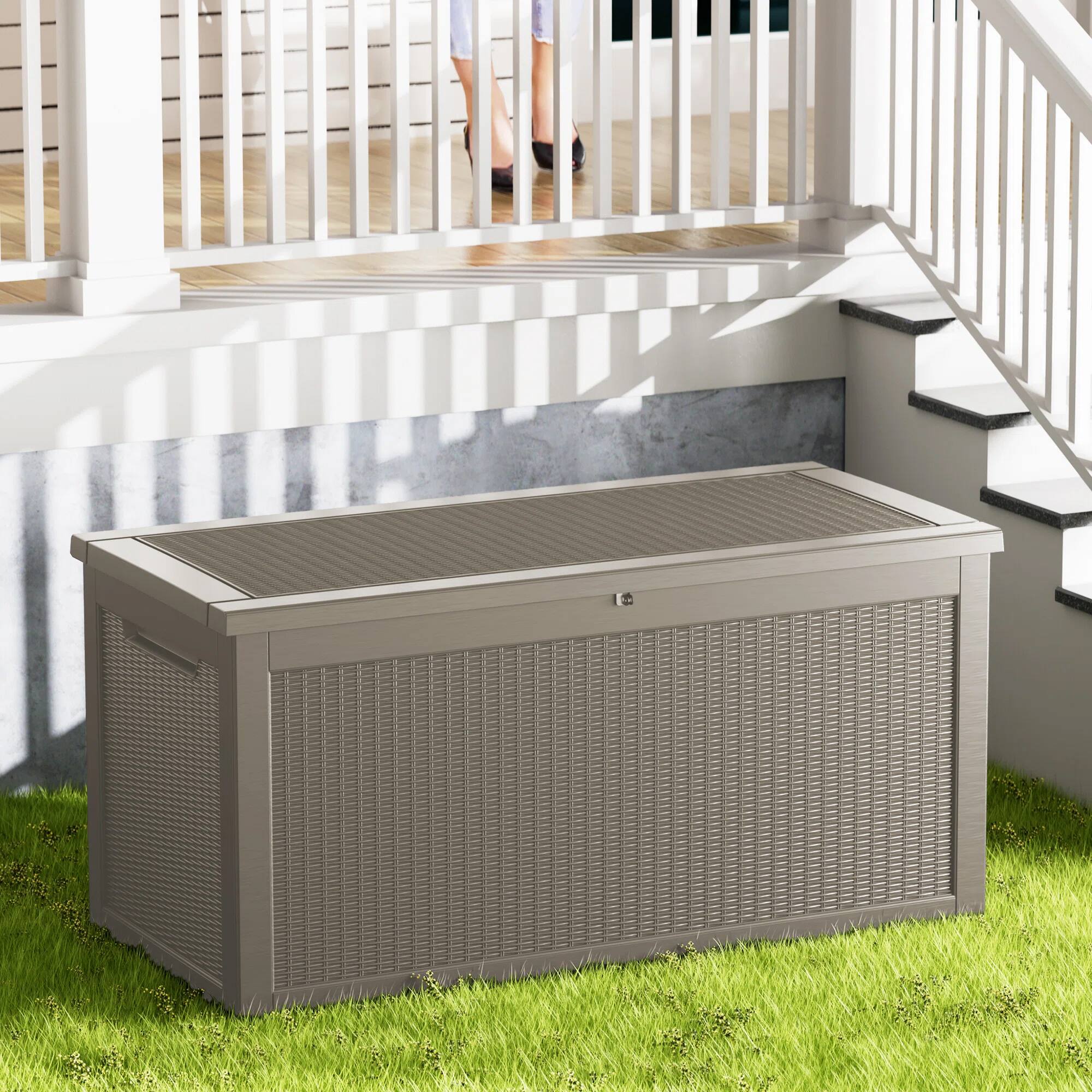 Angle. Chic Crate - 260 Gallon Water Resistant Resin Lockable Deck Box - Brown.